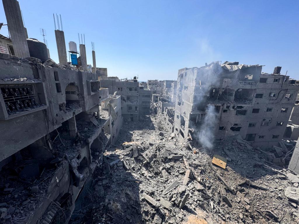 The aftermath of an Israeli strike in Gaza City on Saturday morning.