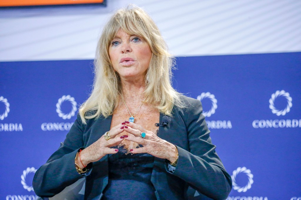 Goldie Hawn, actress and Founder of MindUP and The Goldie Hawn Foundation, speaks on stage during The 2022 Concordia Annual Summit.