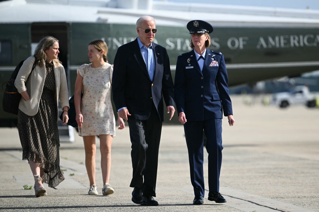 Biden was also joined on the trip by his granddaughters Naomi and Maisy as well as Naomi's husband Peter Neal.