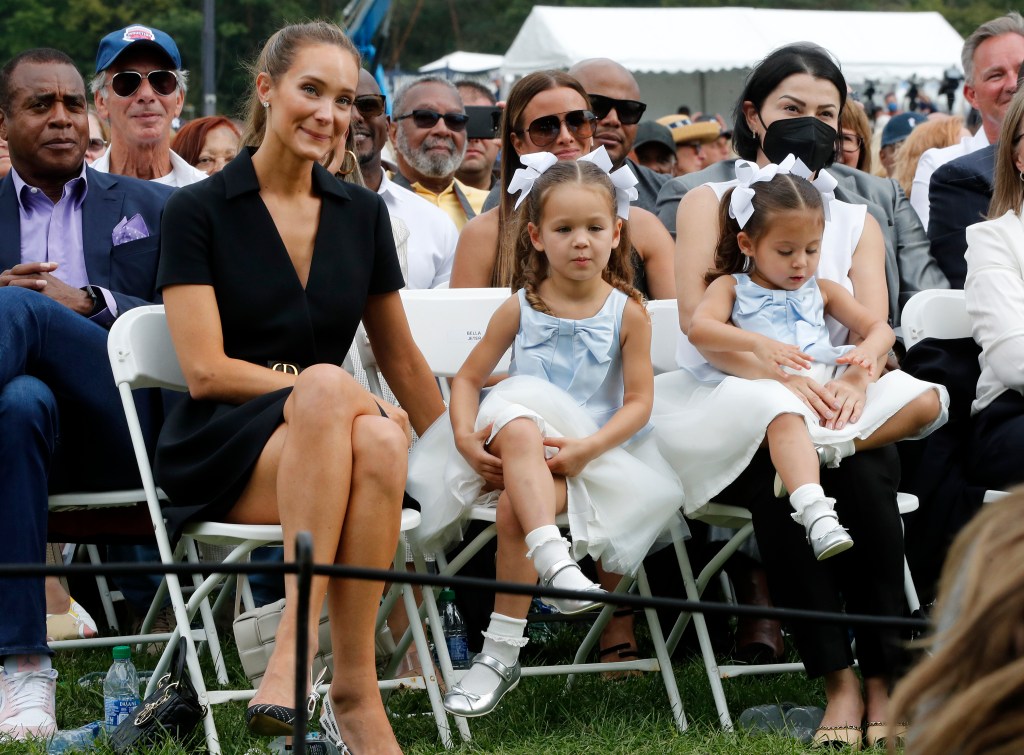 Hannah Jeter attends the Baseball Hall of Fame induction ceremony with her and Derek Jeter's children, Bella and Story, at Clark Sports Center on September 8, 2021 in Cooperstown, New York.   
