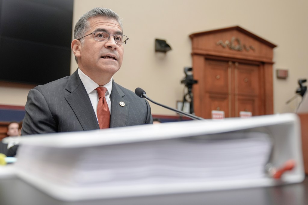 Health and Human Services Secretary Xavier Becerra testifies during a House Committee Education and the Workforce hearing to examine the Department of Health and Human Services on Capitol Hill, Wednesday, May 15, 2024, in Washington. 