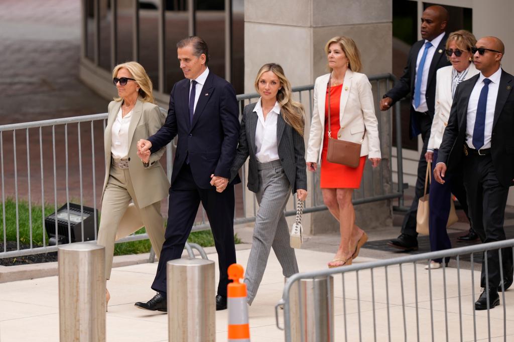 Hunter Biden, with his mother, First Lady Jill Biden, and wife Melissa Cohen Biden, leaving federal court after verdict announcement in firearms trial