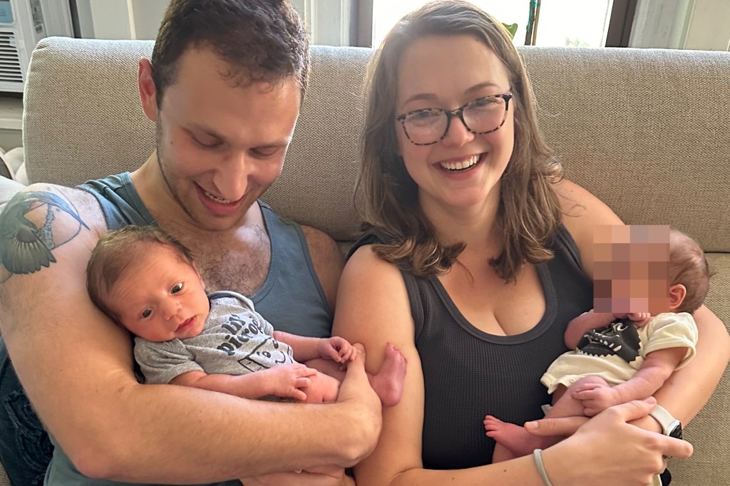 A photo of Ethan Katz, Savannah Roberts and their twins.