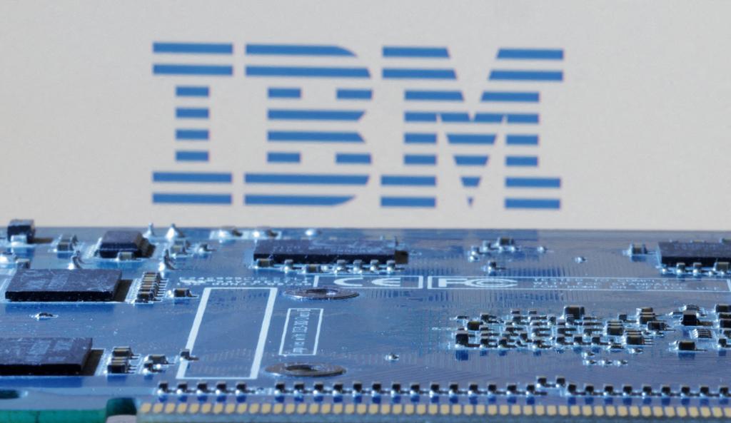 IBM logo displayed near a computer motherboard illustration