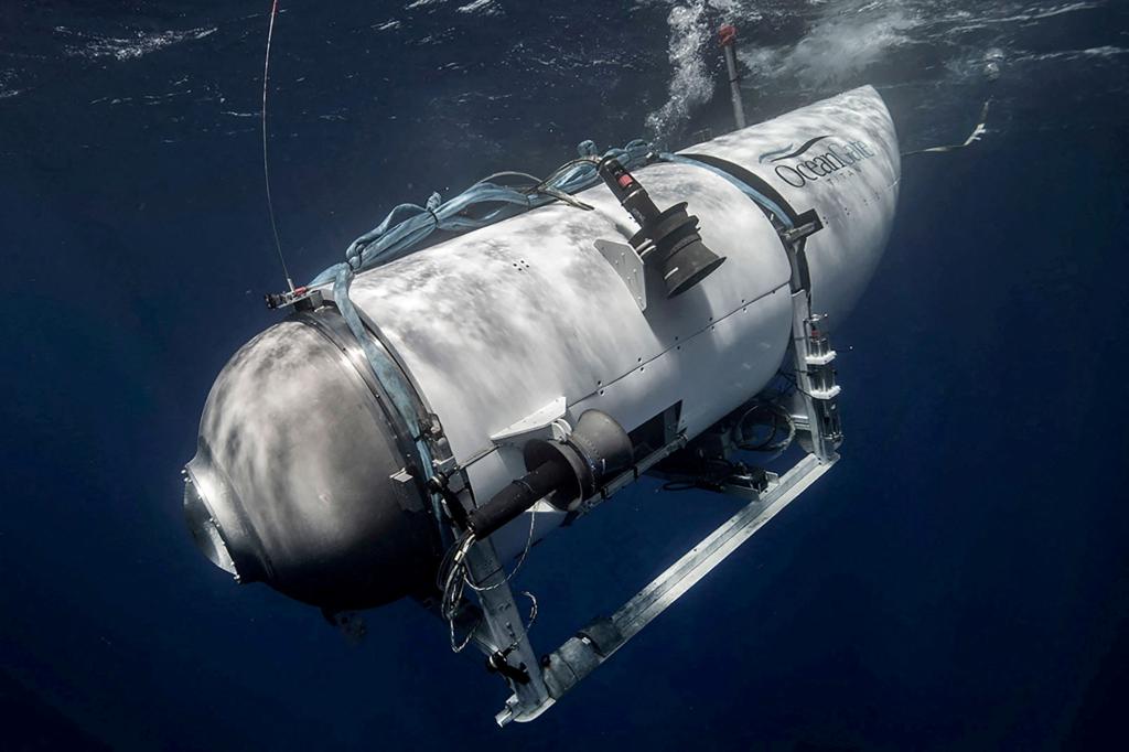 A submersible Titanic explorer, OceanGate Expeditions' Titan, diving underwater.