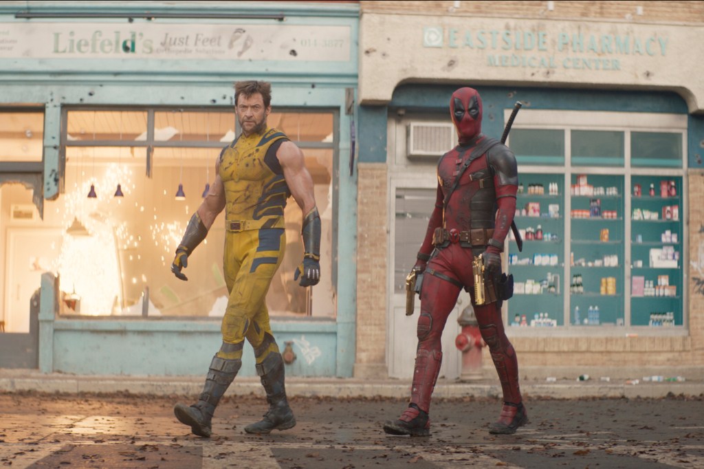 Hugh Jackman as Wolverine/Logan, left, and Ryan Reynolds as Deadpool/Wade Wilson in a scene from "Deadpool & Wolverine." 