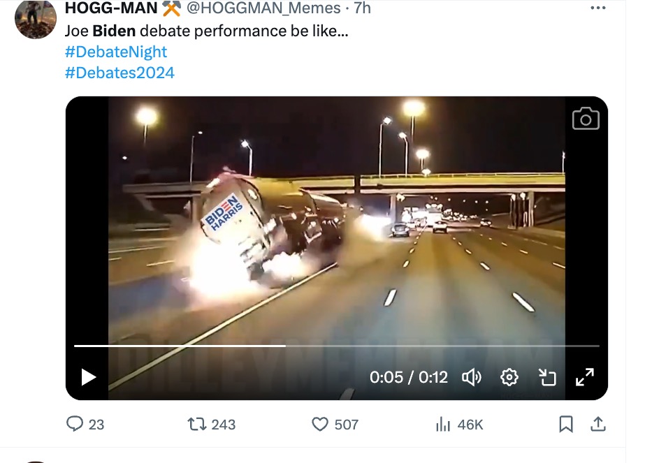 Biden's performance was compared to a fiery car wreck by one viewer.