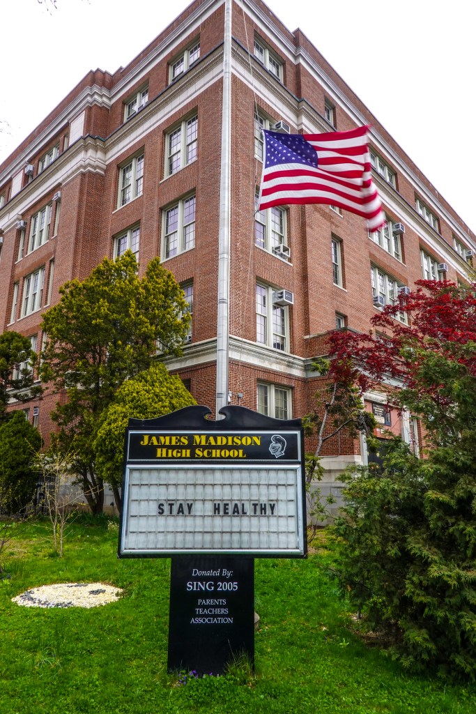 James Madison High School closed in Brooklyn, NY after New York City closed down the public school system to stop the spread of the coronavirus