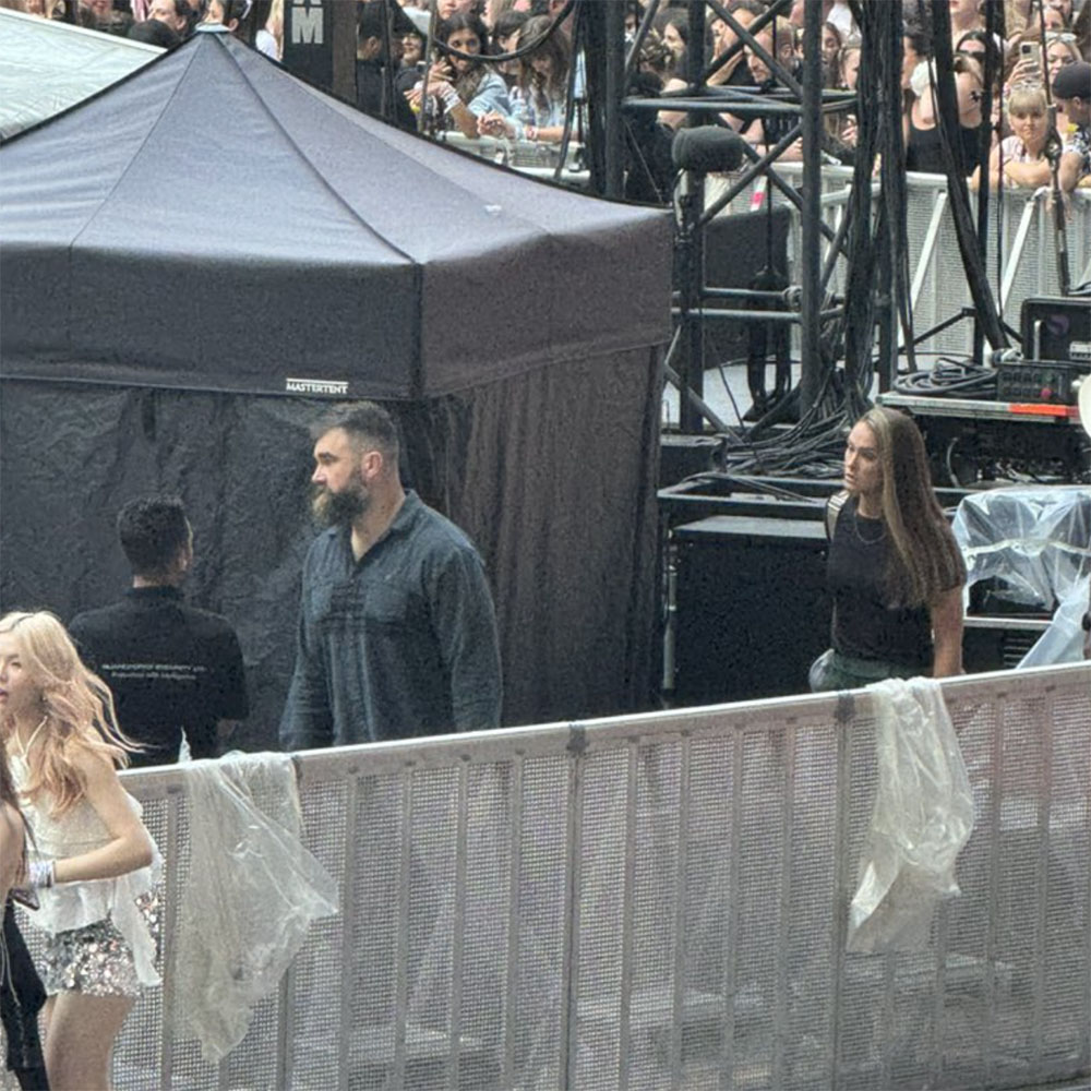 Travis Kelce, Jason Kelce and Kylie Kelce were seen entering a VIP section at Wembley Stadium before Taylor Swift's 'Eras Tour' show on June 21, 2024.  