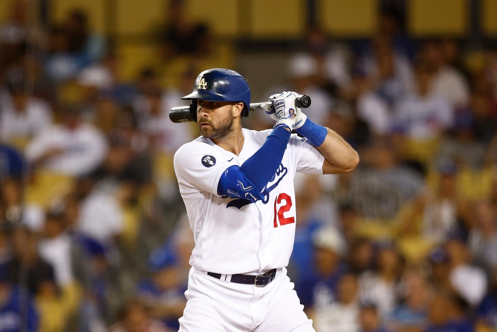 Joey Gallo, player number 12 for Los Angeles Dodgers, batting against Minnesota Twins at Dodger Stadium on August 10, 2022