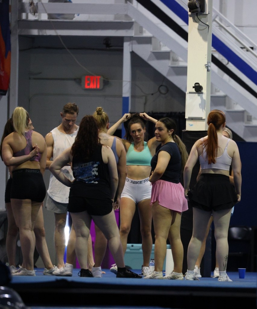 Jordon Hudson, Bill Belichick's girlfriend, is seen practicing with her cheerleading team on June 20, 2024.