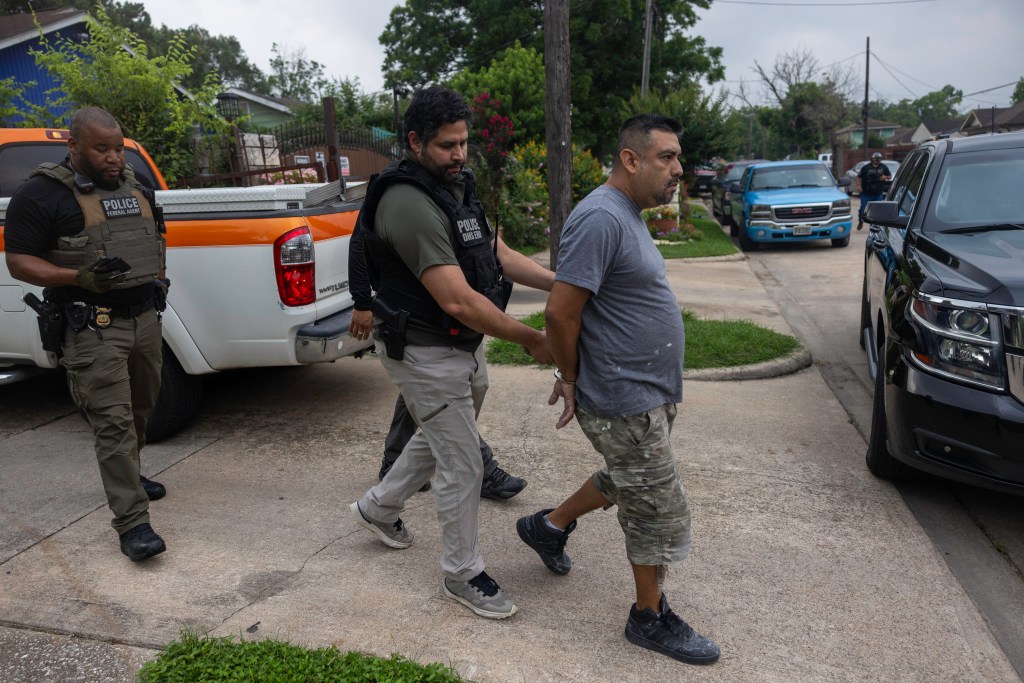 ICE officers arrest Rosvelt Arturo Sanchez Sanchez, 39, in Houston, Texas.