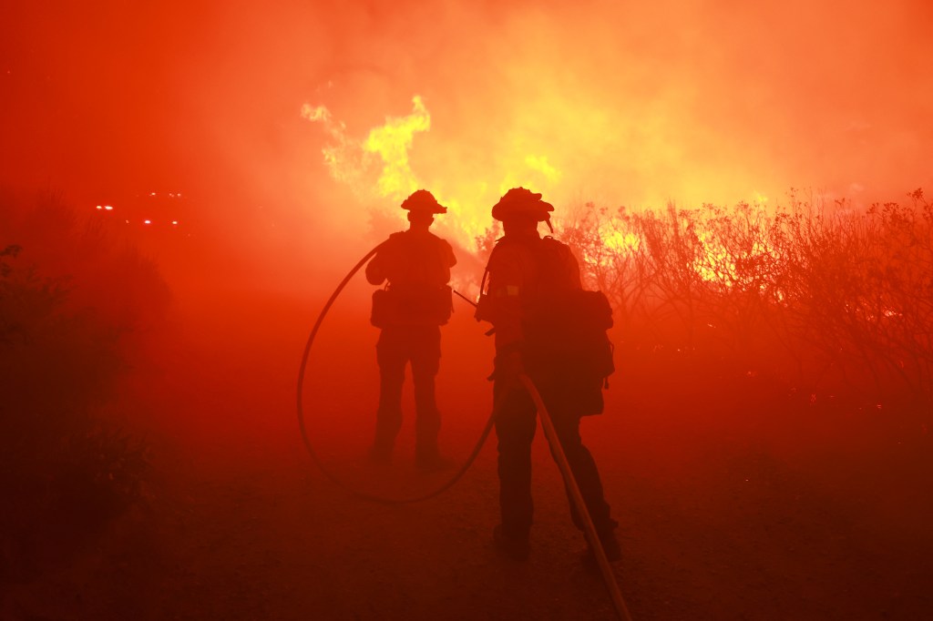 Firefighters from the Los Angeles Fire Department responding to the Post Fire in Hungry Valley State Vehicular Recreation Area, California