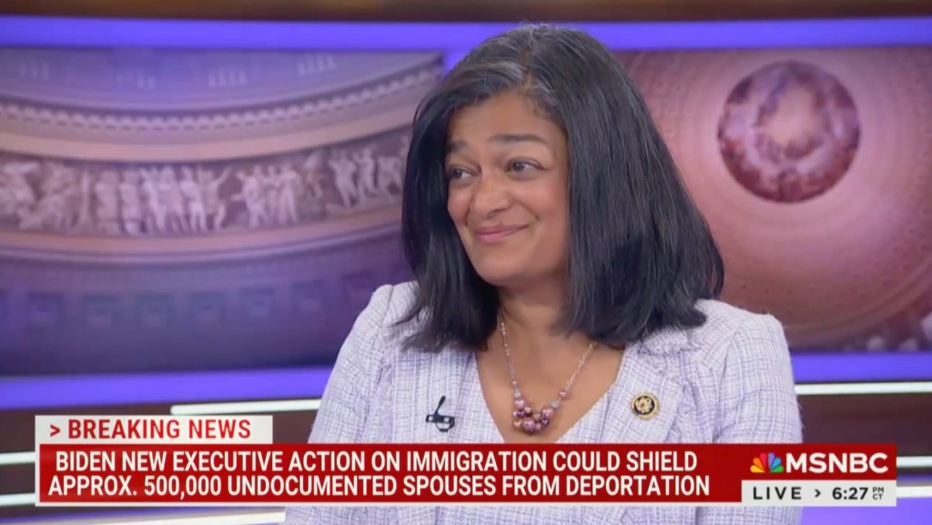 Congressional Progressive Caucus chairwoman Pramila Jayapal (D-WA) let out a laugh after MSNBC host Joy Reid read a Fox News chyron describing the rape of a 13-year-old girl in New York City by an illegal immigrant aloud during Reidâs show earlier this week.