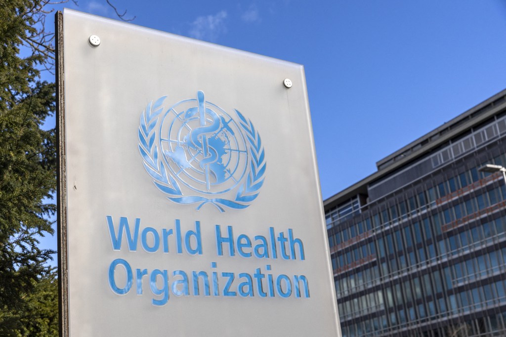 World Health Organisation (WHO) logo is seen near its headquarters in Geneva, Switzerland, February 2, 2023. 