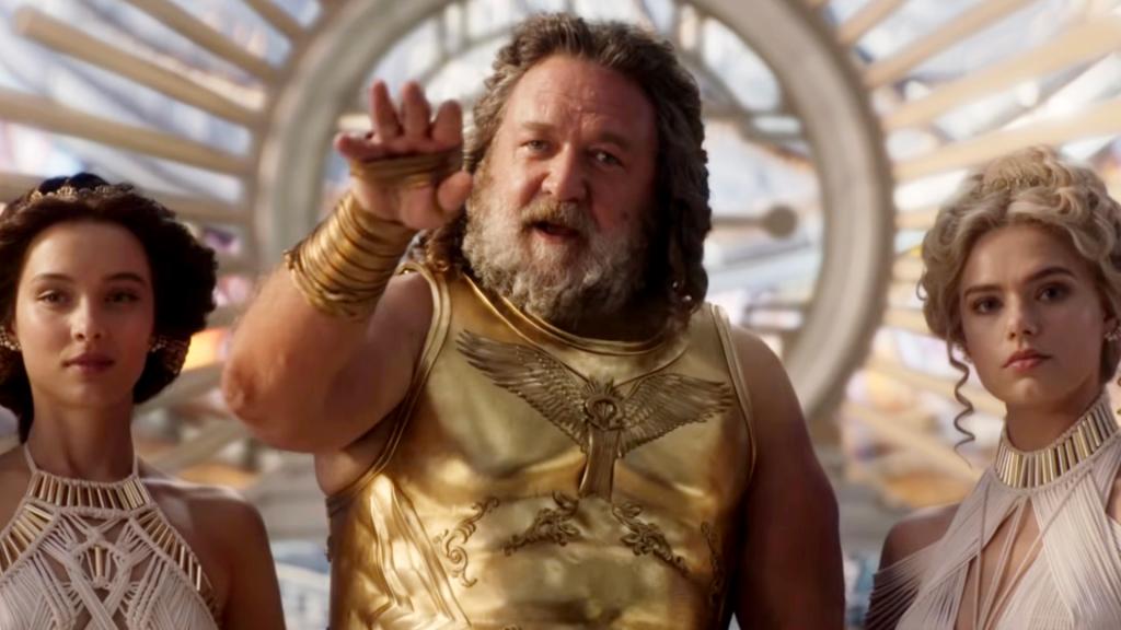 Russell Crowe as Zeus in "Thor: Love and Thunder"