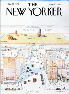 A low resolution version of the cover from the March 29, 1976 issue of The New Yorker, by Saul Steinberg