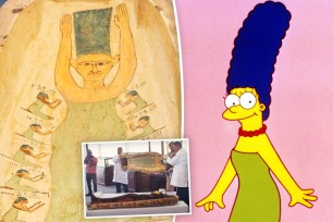 A recently unearthed coffin contains an image that is being compared to Marge Simpson from Fox’s long-running cartoon “The Simpsons.”