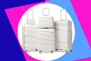 A group of luggage on wheels