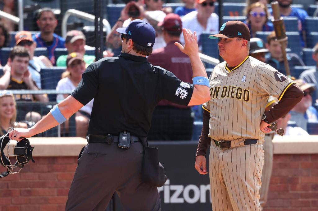 Padres manager Mike Shildt was ejected from their loss Sunday against the Mets.