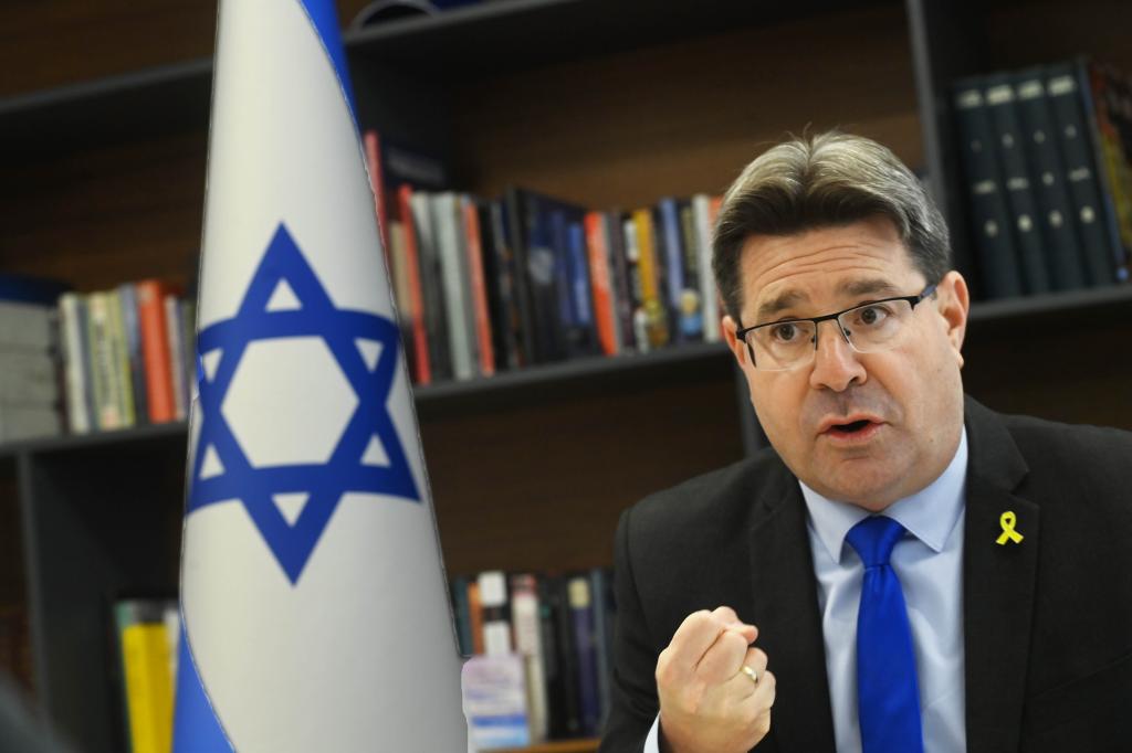 New Israeli Consul General Ofir Akunis in a suit and tie during an interview in his midtown Manhattan office.