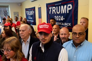 Trump supporters at the opening of a "Latino Americans for Trump" office in Reading, Pennsylvania on June 12, 2024. 