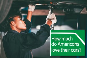 A woman working on a car