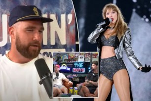 Will Compton and Taylor Lewan of the “Bussin’ With The Boys” podcast said Taylor Swift's fans "infiltrated" our cyber security system" after a video from their latest interview with Travis Kelce leaked online before its release at midnight on Tuesday. 