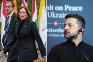 collage of kamala harris and zelenskyy