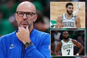 Jason Kidd (left) is trying to cause a rift between Jayson Tatum (top inset) and Jaylen Brown