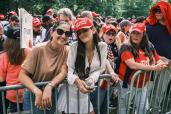 Supporters attend a campaign rally for former US president Donald Trump in Cortona Park in the Bronx.