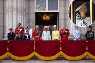royal family on balcony, inset of smiling kate middleton in carriage 