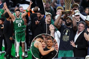 The Celtics celebrate winning the NBA championship