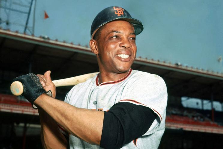 San Francisco Giants outfielder Willie Mays holding a bat at Crosley Field in Cincinnati, Ohio, April 1, 1967