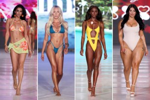 Four models showcasing various swimsuits at Miami Swim Week 2024