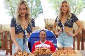 Paige Spiranac offers to fill in for Joey Chestnut with hot dog-eating video