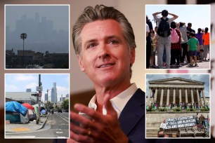 composite image of gavin newsom and los angeles