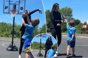 Caitlin Clark had a massive block while playing 1-1 with a young fan at a community event in Indiana on Tuesday. 