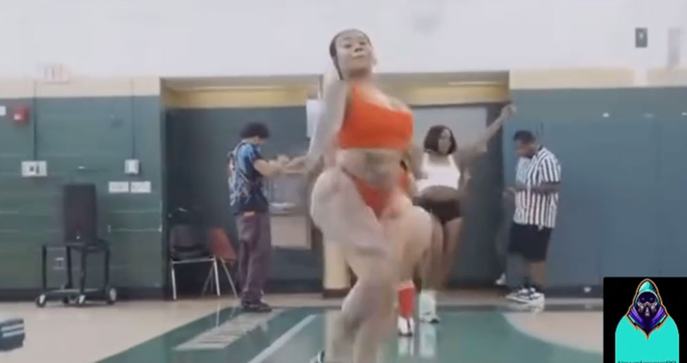 Woman in thong dancing in school