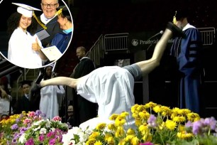 NJ high school grad hits handstand, split after receiving her diploma from Catholic school.