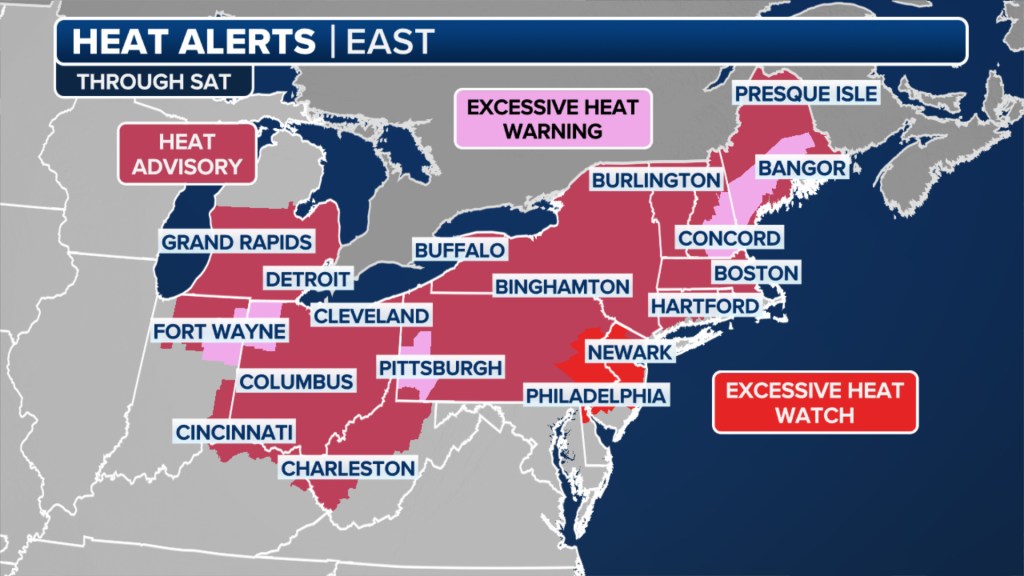 Eastern heat alerts through Saturday.