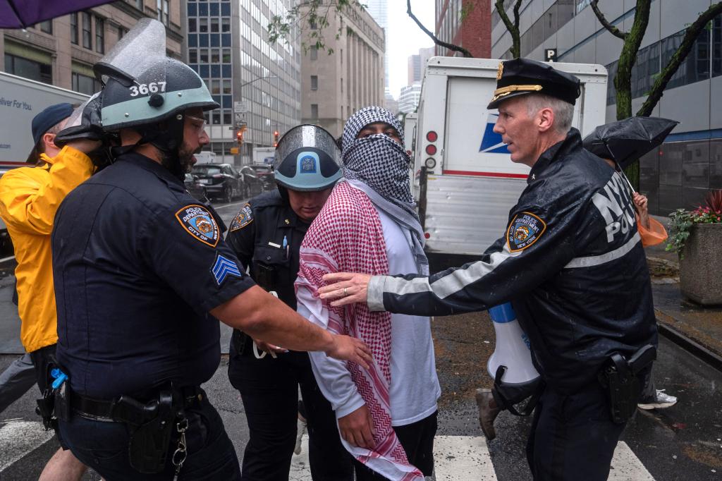 NYPD officers arrest a pro-Palestinian demonstrator