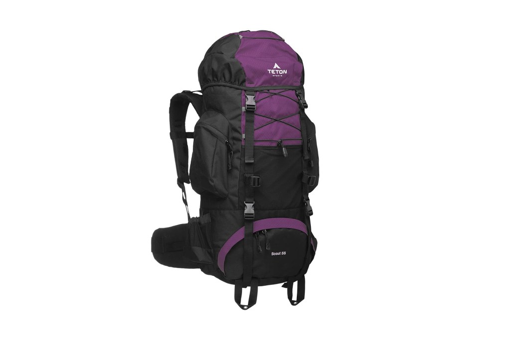 A black and purple backpack