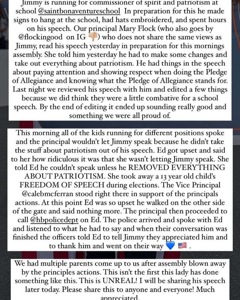 Ruggles claimed Flock's ruling was because she didn't share the same views as her son and that the principal was suppressing the 13-year-old's freedom of speech.