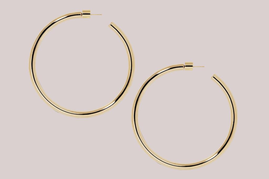A pair of gold hoop earrings