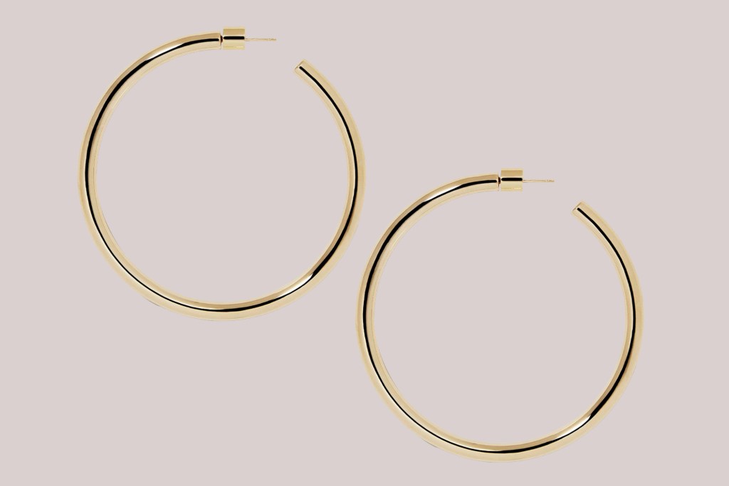 A pair of gold hoop earrings