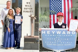 A collage of a boy and a woman holding a certificate