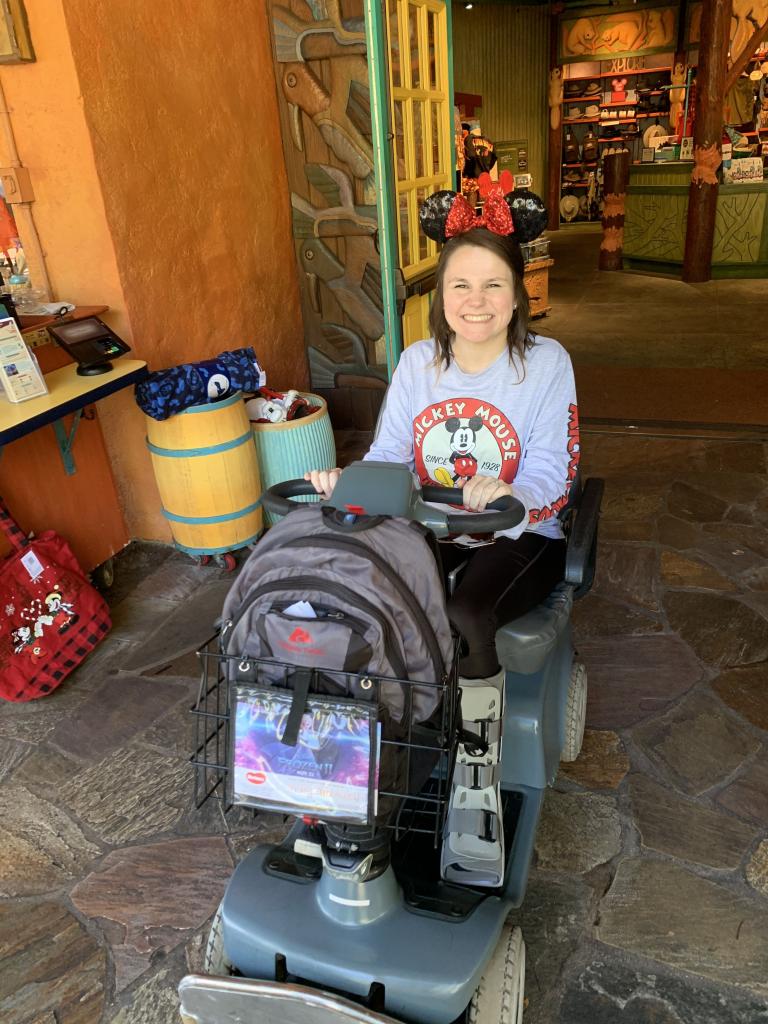 Mary Greenwell, 27, from Boston, Kentucky in a scooter after breaking her ankle on her October 2019 wedding day. 