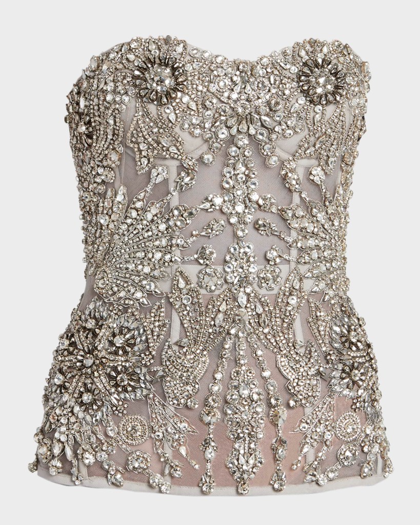 Alexander McQueen Crystal and Beaded Embellished Corset Top in Black and Beige