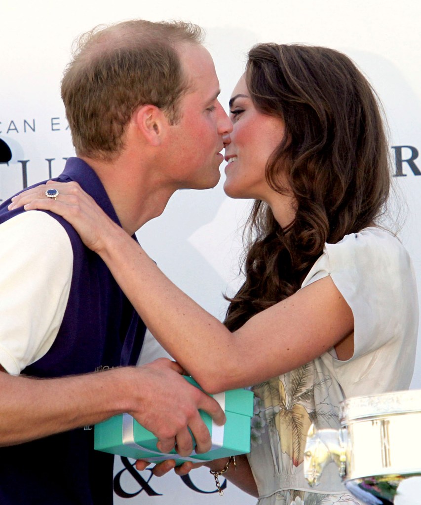 Prince William and Kate, Duchess of Cambridge, sharing a celebratory kiss following William's polo team's victory at The Santa Barbara Polo & Racquet club